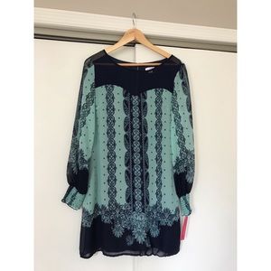 Xhilaration long sleeve blue paisley dress